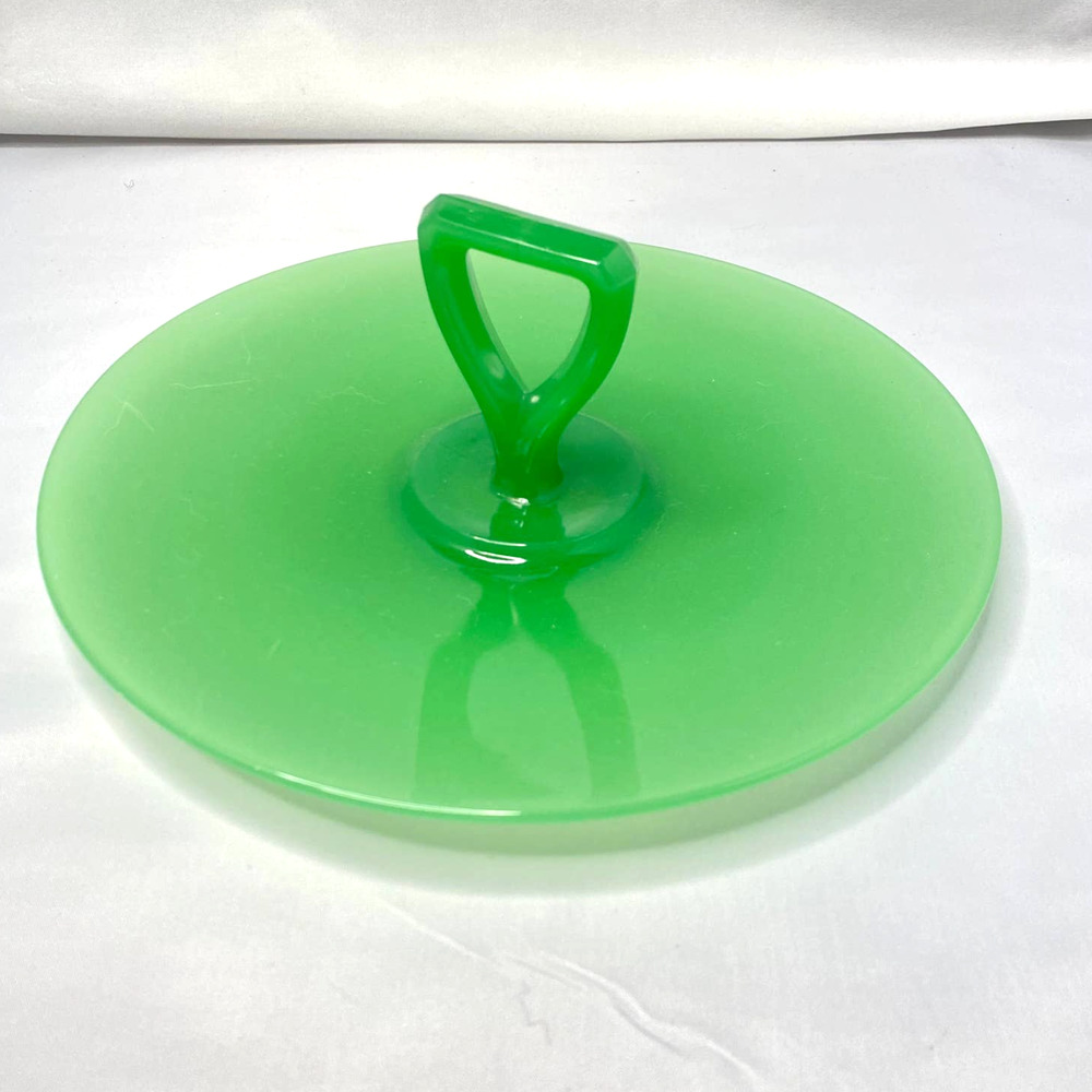 Antique Northwood Glass Green Handled Sandwich Tidbit Tray
